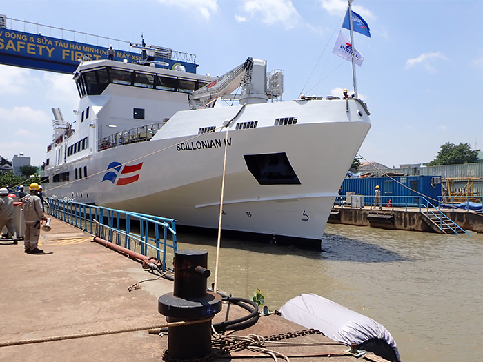Scillionian IV at the Piriou shipyard in Vietnam. [Photo: Isles of Scilly Steamship Group]