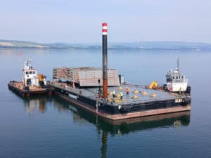 Units fabricated by Ferguson Marine were loaded onto Coastworks barge for transport to BAE Systems. [Photo: Ferguson Marine]