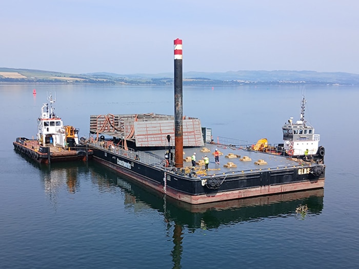 Units fabricated by Ferguson Marine were loaded onto Coastworks barge for transport to BAE Systems. [Photo: Ferguson Marine]