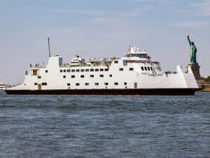 The Bridgeport and Port Jefferson Steamboat Co,'s newest ferry, the M/V Long Island served as the closing vessel in the Sail4th USA 250 Parade of Ships in New York Harbor on July 4, 2026.
